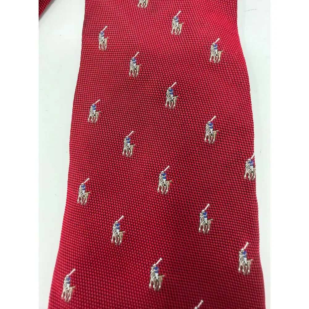 POLO RALPH LAUREN Vintage 1990s All-Over Polo Pony Silk Tie in Burgandy